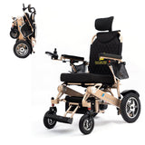 Fold And Travel Manual Recline Foldable Electric Wheelchair Travel Ready Portable Power Chair Travel Companion for Seniors and Adults ( Gold Frame)