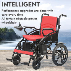 Lightweight Foldable Electric Wheelchair with Lithium Battery Power Chair - Red