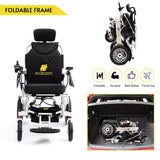 Fold And Travel Manual Recline Foldable Electric Wheelchair Travel Ready Portable Power Chair Travel Companion for Seniors and Adults ( Silver Frame)
