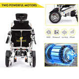 Fold And Travel Manual Recline Foldable Electric Wheelchair Travel Ready Portable Power Chair Travel Companion for Seniors and Adults ( Silver Frame)