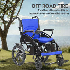 Lightweight Foldable Electric Wheelchair with Lithium Battery Power Chair - Blue