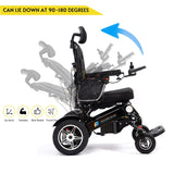 Fold And Travel Manual Recline Foldable Electric Wheelchair Travel Ready Portable Power Chair Travel Companion for Seniors and Adults ( Black Frame)