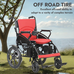 Lightweight Foldable Electric Wheelchair with Lithium Battery Power Chair - Red