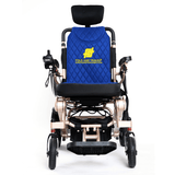 Fold And Travel Manual Recline Foldable Electric Wheelchair Travel Ready Portable Power Chair Travel Companion for Seniors and Adults ( Gold Frame)